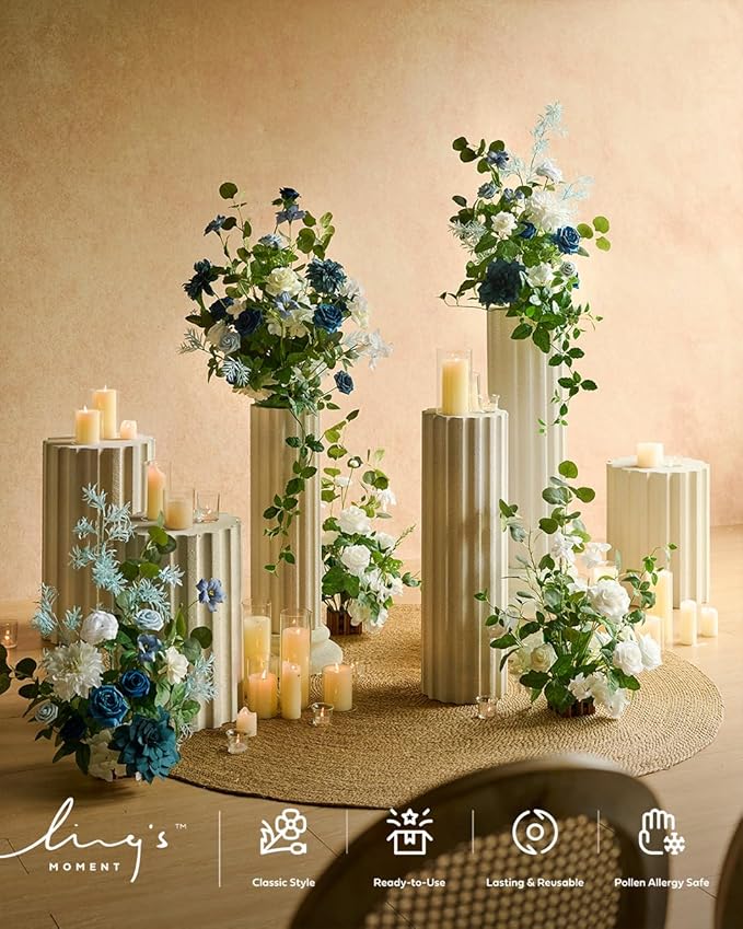 Artificial Flowers Set of 4, 17.5-Inch Blue and Navy Wedding Centerpieces
