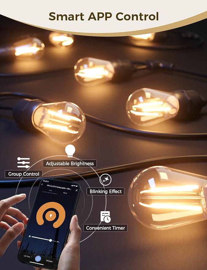 String Lights, 72.5 Ft Dimmable Warm White Edison Bulbs with App Control