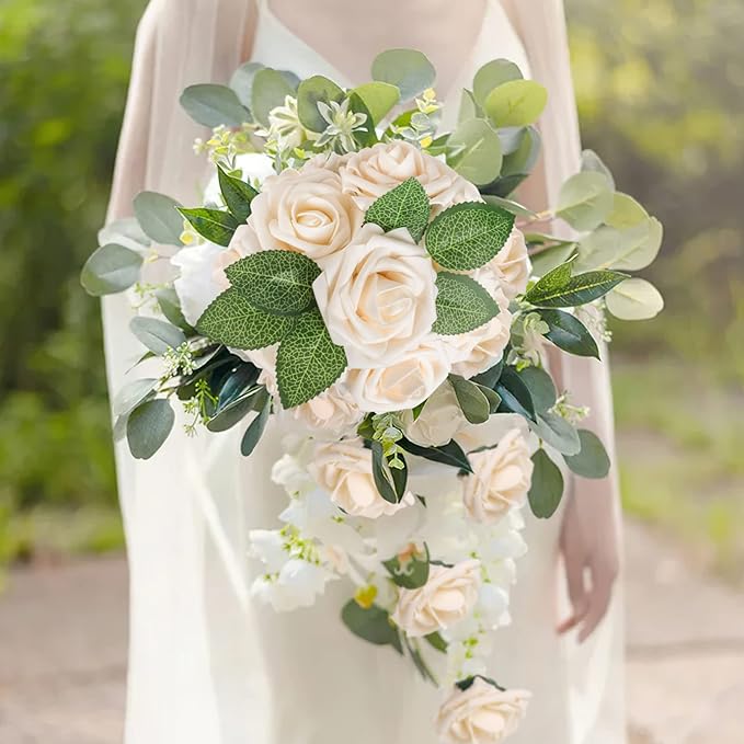 Artificial Flowers: 50 Champagne Rose Heads with Wire Stems, Foam