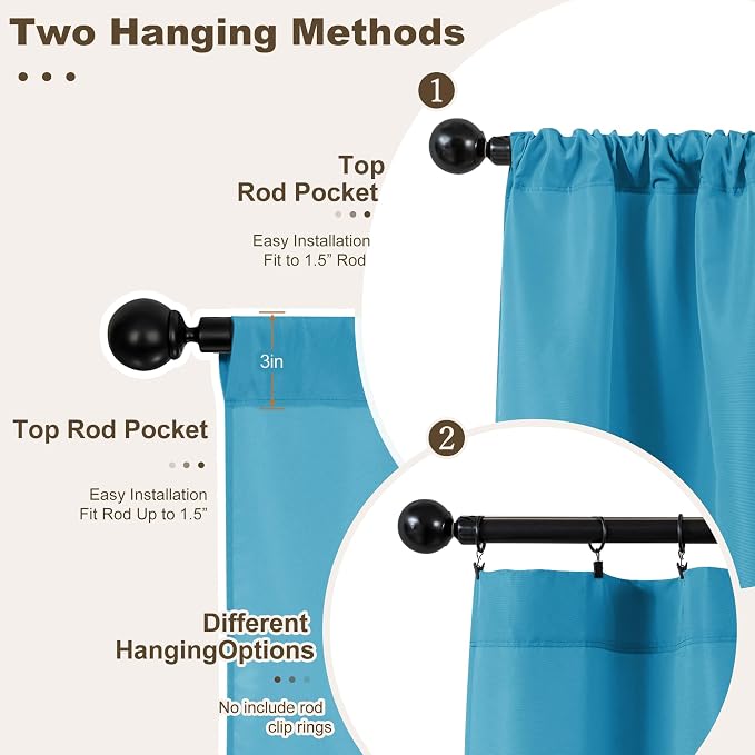 Outdoor Curtains, Waterproof Teal Polyester, 6 Panels 54x84 Inch