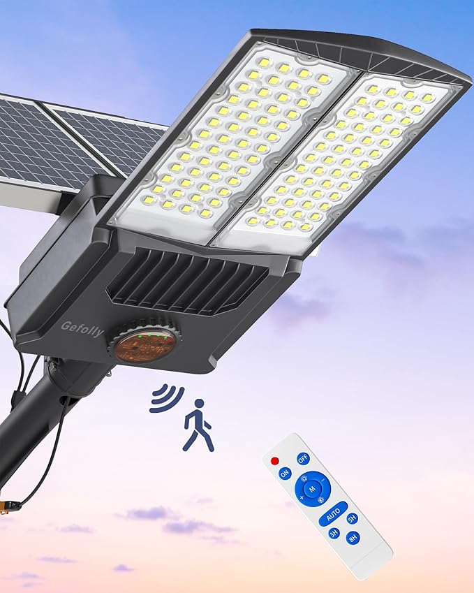 Street Area Lighting, Solar Powered, 104 LED Beads, Black Aluminum