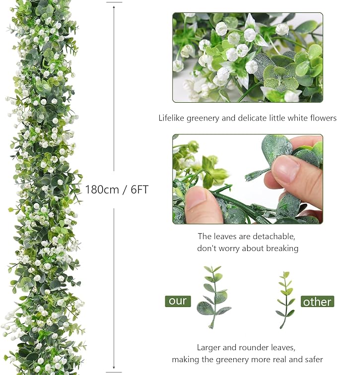 Artificial Plants Greenery Eucalyptus Garland, 4 Packs, 6 Ft, Green
