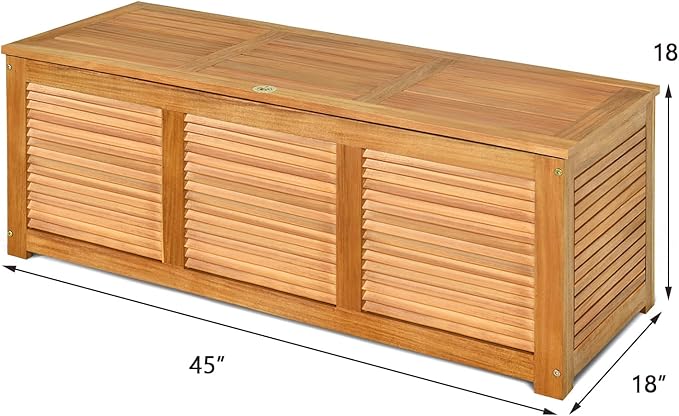 Acacia Wood Deck Box 46 Gallon Storage Bench, Natural Finish