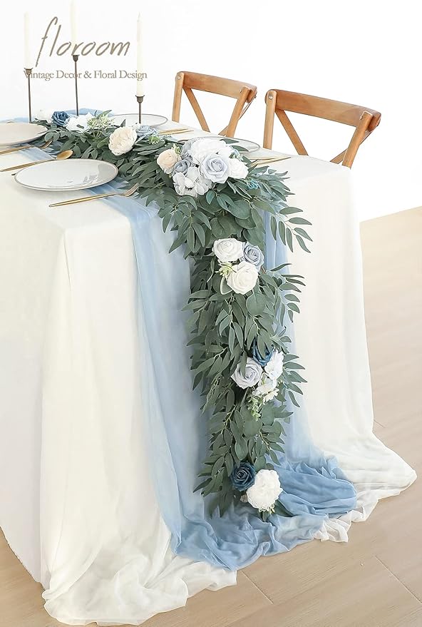 Artificial Flowers Garland 6 ft Dusty Blue Eucalyptus Faux Silk Vine