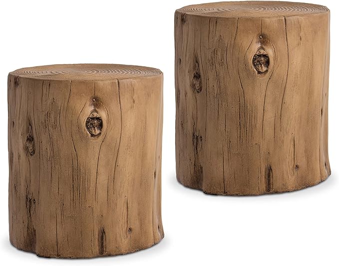 SUNBURY Outdoor Side Table Set of 2, Tree Stump Side Table Light Oak Colored by SUNBURY