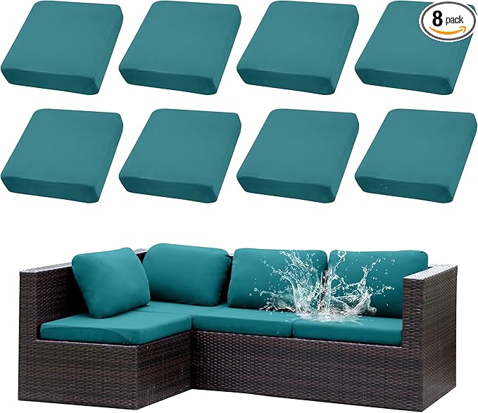 Sofa Covers, 8-Piece Stretch Outdoor Cushion Set in Peacock Blue