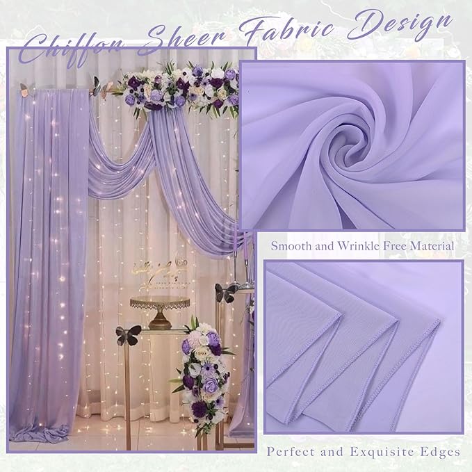 Outdoor Curtains: Lilac Chiffon Wedding Arch Drapes, 4 Panels, 20 Ft