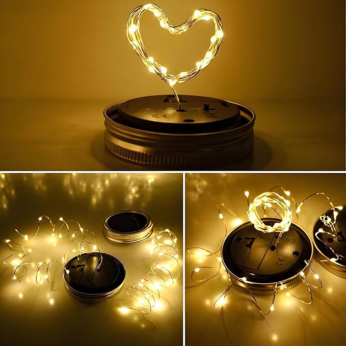 String Lights, 12-Pack Solar Mason Jar Lid Lights in Warm White