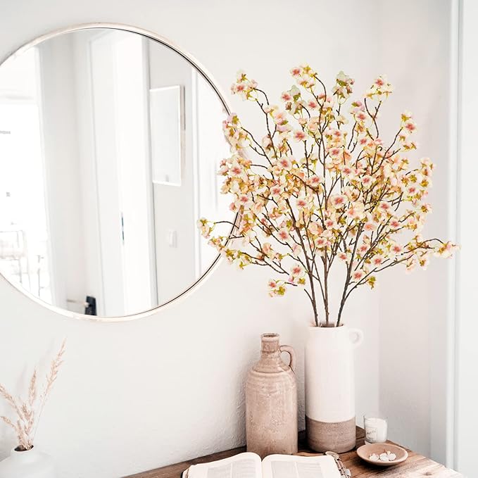 Artificial Flowers Silk Cherry Blossom Branches, 40.5 Inch, Pink Yellow