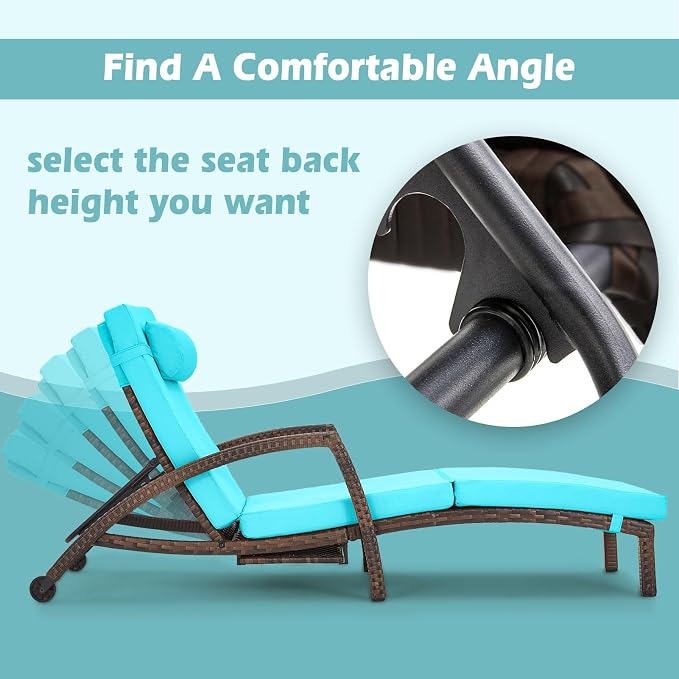 Chaise Lounge Chairs Outdoor Set of 4, Comfy Outside Wicker Patio Pool Lounge - Image 4