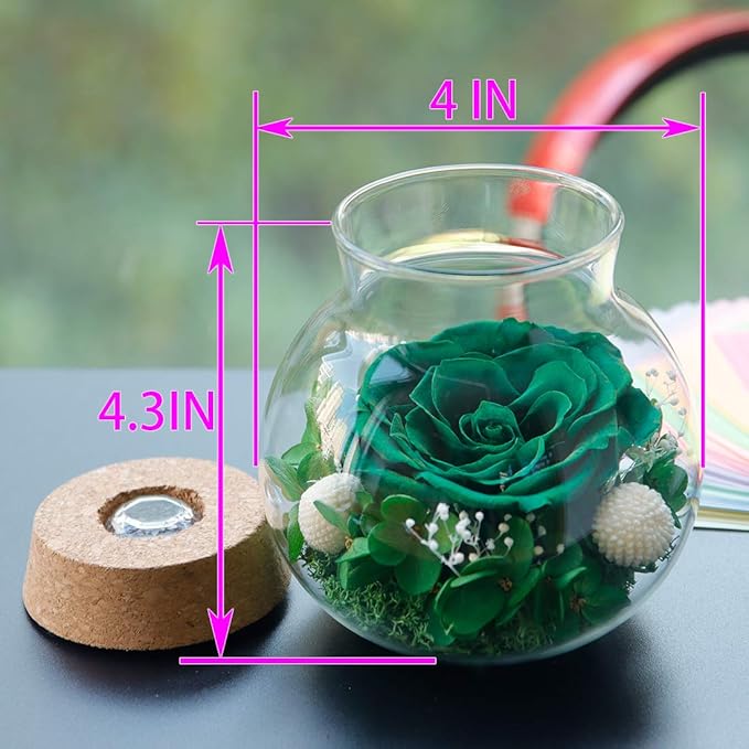 Artificial Preserved Rose Bottle with Color-Changing LED Light, Green