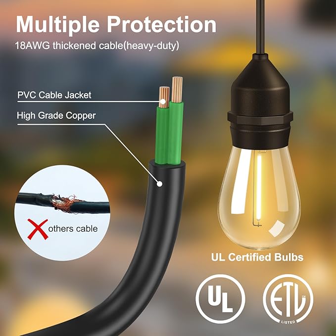 String Lights 50 FT Black Cord, Warm Yellow LED with Remote