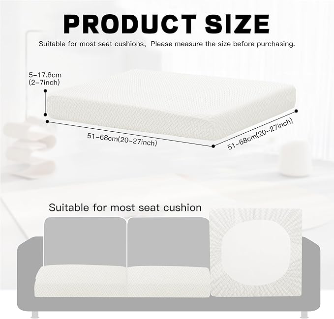 Cushion Covers for Patio Chairs, 8 Pack, White, Elastic Fit