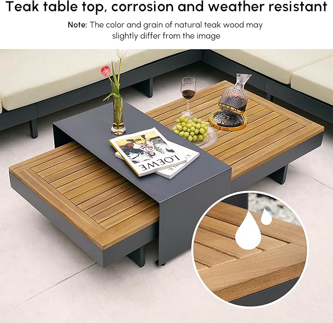 homary 6 Piece Aluminum & Teak Outdoor Sofa Set, Patio Sofa Seat L-Shaped - Image 4