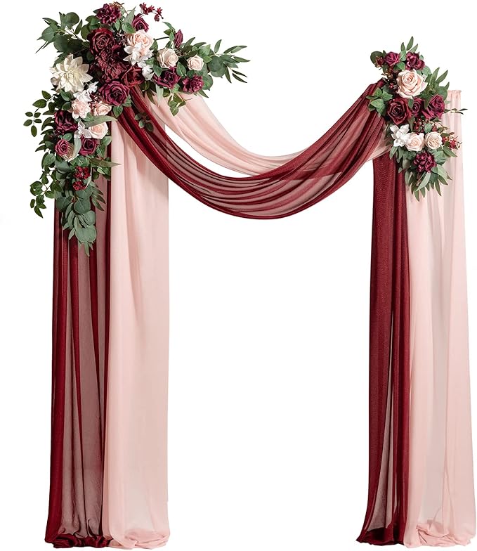 Artificial Flowers Wedding Arch Kit in Marsala and Blush with Drapes