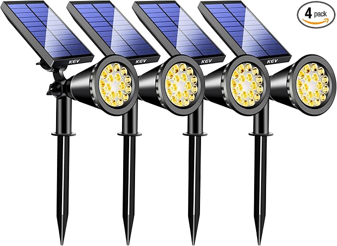 KEV 800 Lumens Solar Spot Lights Outdoor, 4 Pack 18 LEDs Solar Flood Lights by KEV