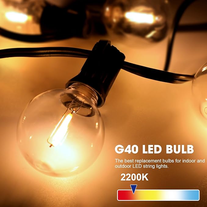 LED Edison Bulbs, 50 Pack G40 E12 Dimmable Clear Globe