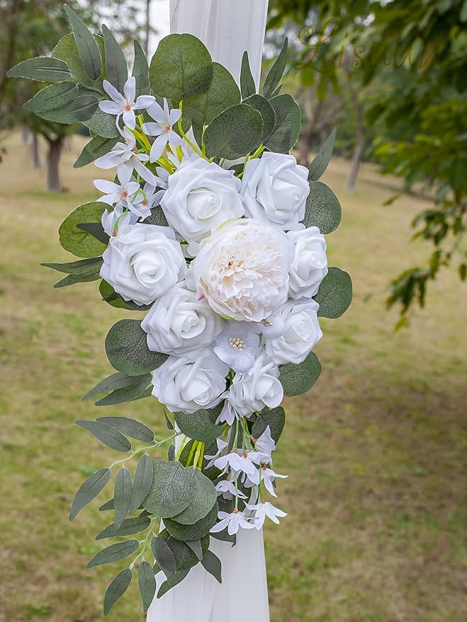Artificial Flowers Wedding Arch Swag Set, Ivory and White Silk Blooms
