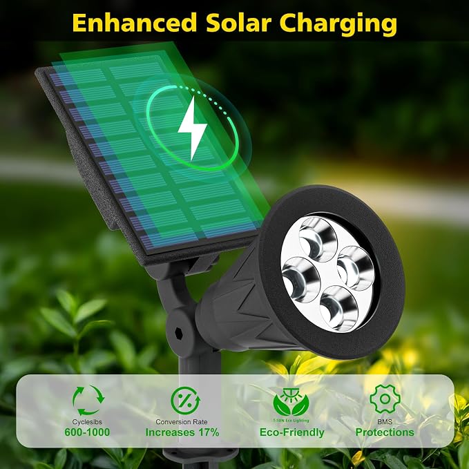 T-SUN Blue Solar Spotlights, Solar Lights Outdoor Waterproof, Auto ON/Off - Image 3