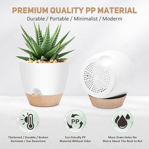 12 Inch Large Self Watering Plant Pot Set, Flower Pots - Image 2