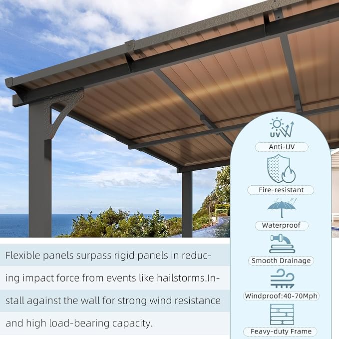 AECOJOY 20' x 12' Gazebo for Patio, Large Wall-Mounted Hard Top Lean-to Gazebo - Image 7