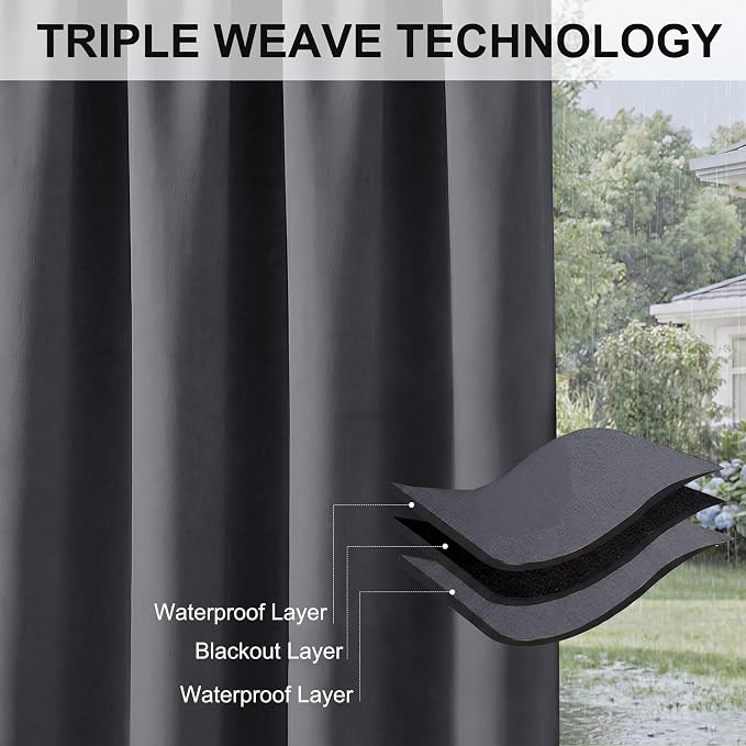 RYB HOME Outdoor Curtains for Patio Waterproof Block Sunlight Thermal Insulated - Image 6