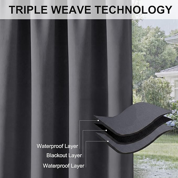 RYB HOME Pergola Curtains Outdoor Water Repellent, Sunlight Vertical Blind - Image 6