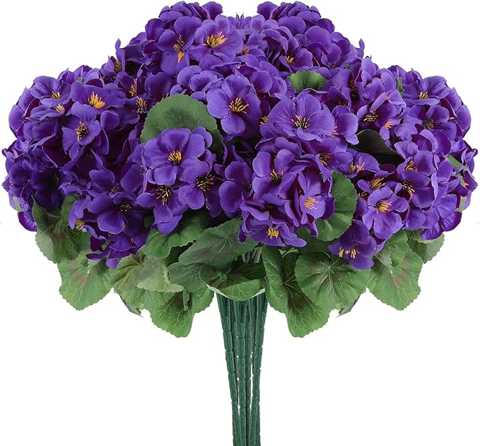 Artificial Flowers, Purple Silk Geranium, 6 Bundles, Indoor Outdoor