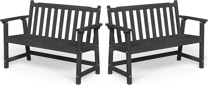 Ciokea 48" Outdoor Bench Set of 2, HDPE Weatherproof Garden Bench, 2-Person by CIOKEA