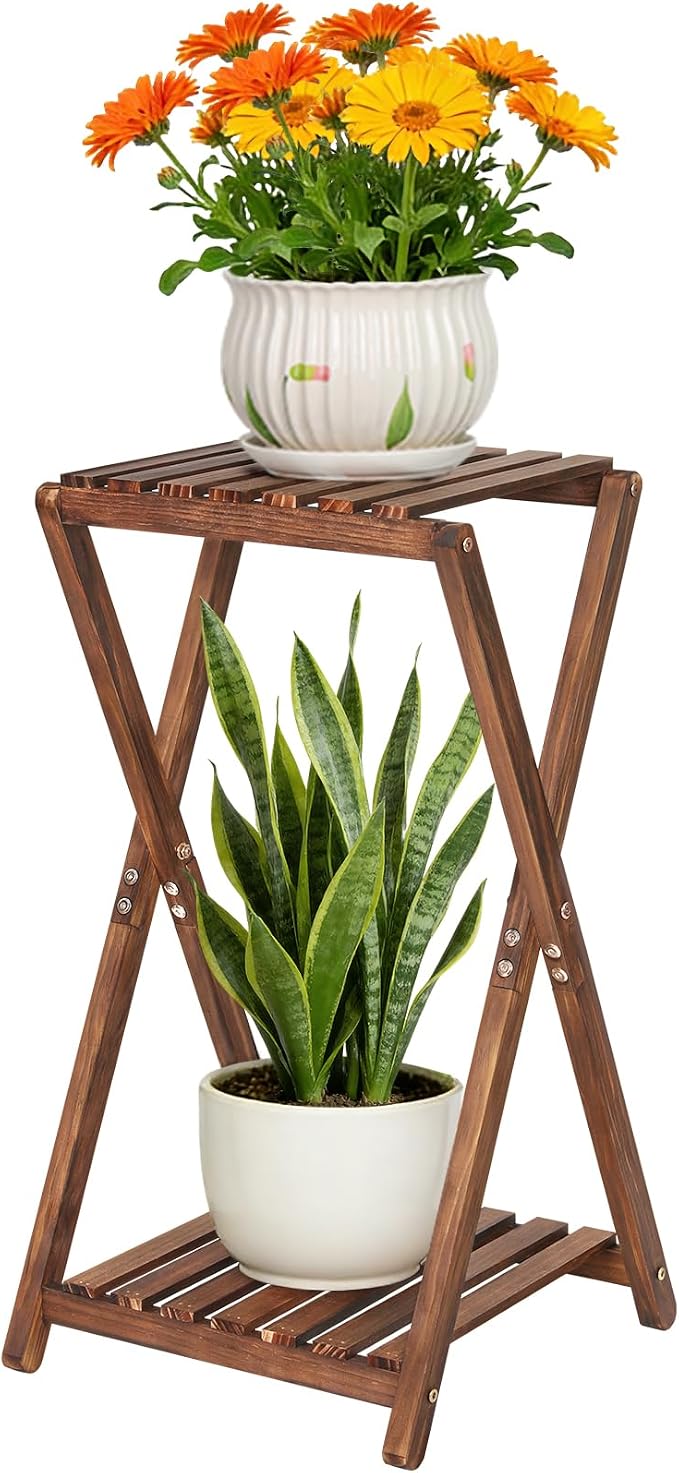 Tall Plant Stand Indoor, Wooden 2 Tier Plant Shelf by Jotboom