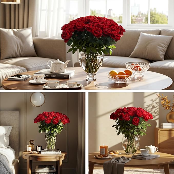 Artificial Flowers: 104 Pcs Red Faux Roses in Silk and Plastic