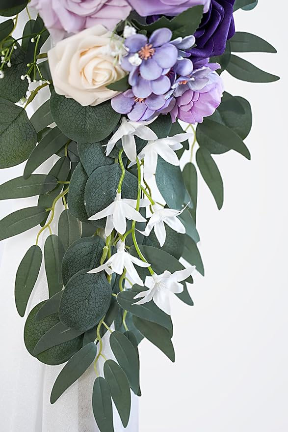 Artificial Flowers Wedding Arch Swag Kit, Purple Silk, 26Ft Draping Fabric
