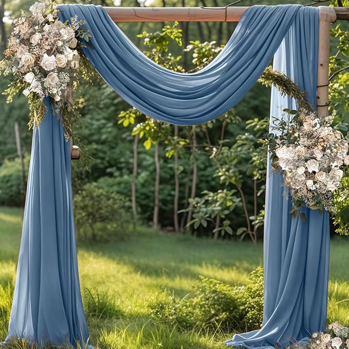 Outdoor Curtains: Dusty Blue Chiffon Arch Draping, 29 Inch Wide, 2 Panels