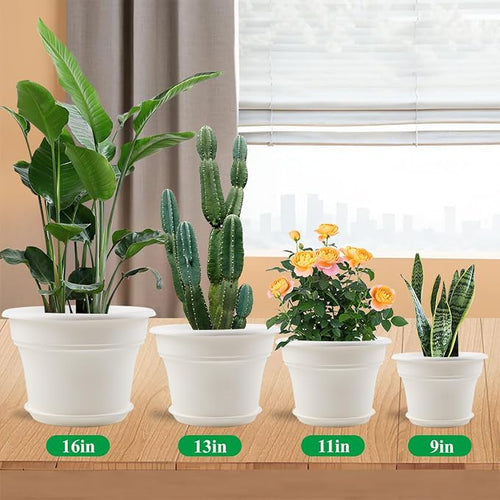 11 Inch Plastic-Flower-Pot-for-Indoor-Plants, 4 Pack Large Outdoor Planter Pot - Image 2
