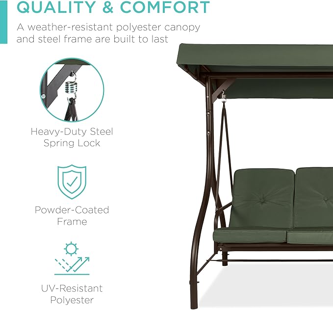 Best Choice Products 3-Seat Outdoor Large Converting Canopy Swing Glider - Image 3