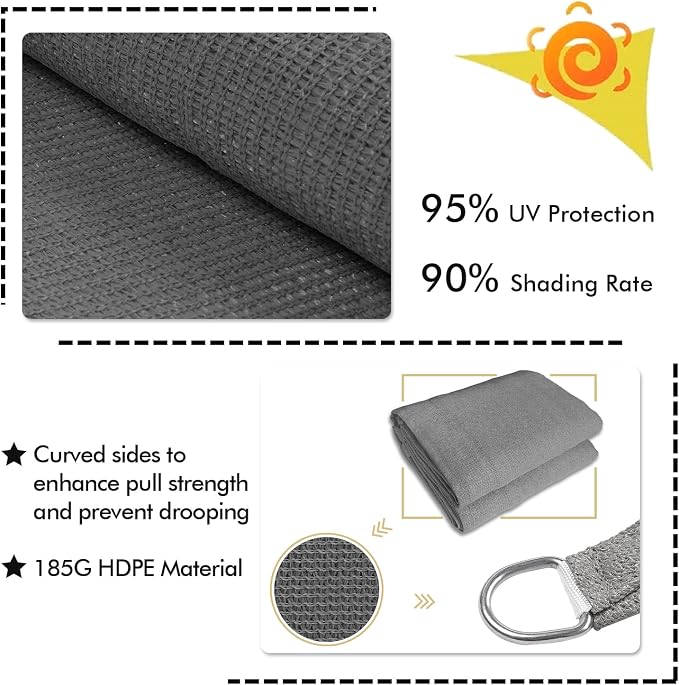KANAGAWA 7'X10' Dark Gray Custom Size Sun Shade Sail Rectangle UV Block Canopy - Image 3