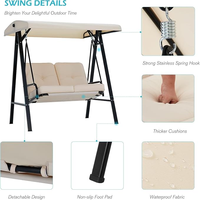 AECOJOY 2-Seat Outdoor Patio Swing Chair - Image 4