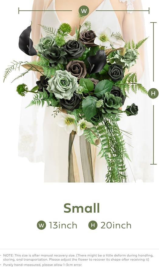 Artificial Flowers Forest Green Cascading Bridal Bouquet, 13 Inch Silk