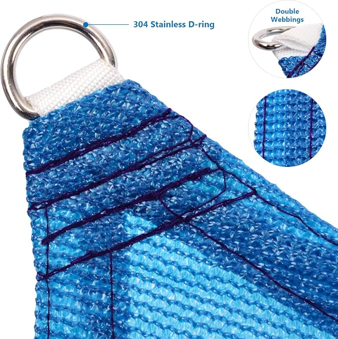 Eden's Decor Straight Flat-Edged Sun Shade Sail Rectangular 14' x 15' Blue - Image 2
