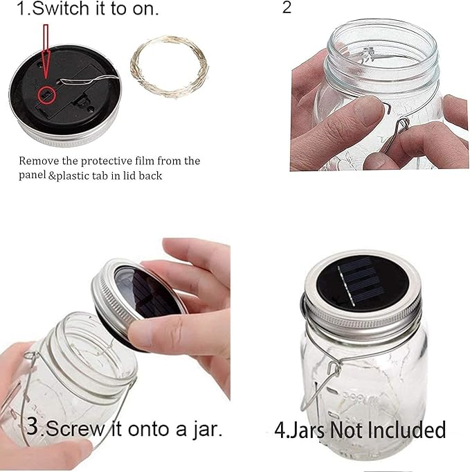 String Lights for Mason Jars, 8 Pack Solar Lid Lights in Cold White