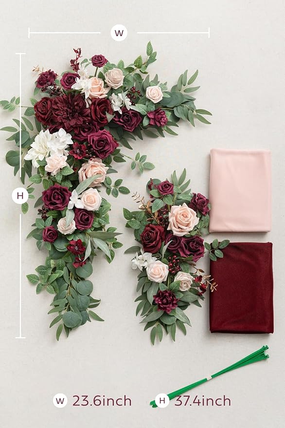 Artificial Flowers Wedding Arch Kit in Marsala and Blush with Drapes