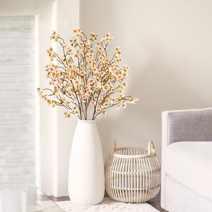 Artificial Flowers Silk Cherry Blossom Branches, 40.5 Inch, Pink Yellow