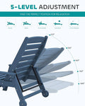 Chaise Lounge Chair, 5-Position HDPE Outdoor Lounger with Wheels