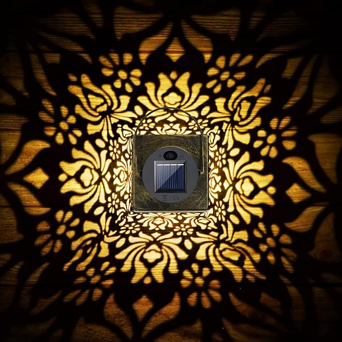 Solar Lanterns, 2 Pack Bronze Metal Waterproof Flower Pattern