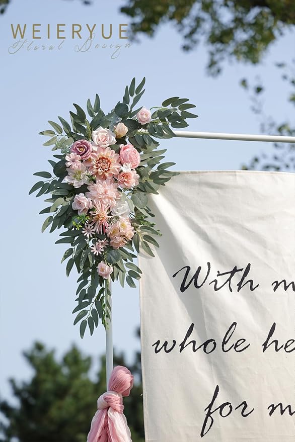Artificial Flowers Wedding Arch Swag Kit, Romantic Pink Silk, 2-Pack
