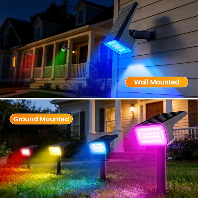Fabrito Color Changing Solar Spot Lights Outdoor 8 Pack, Auto On/Off RGB - Image 5