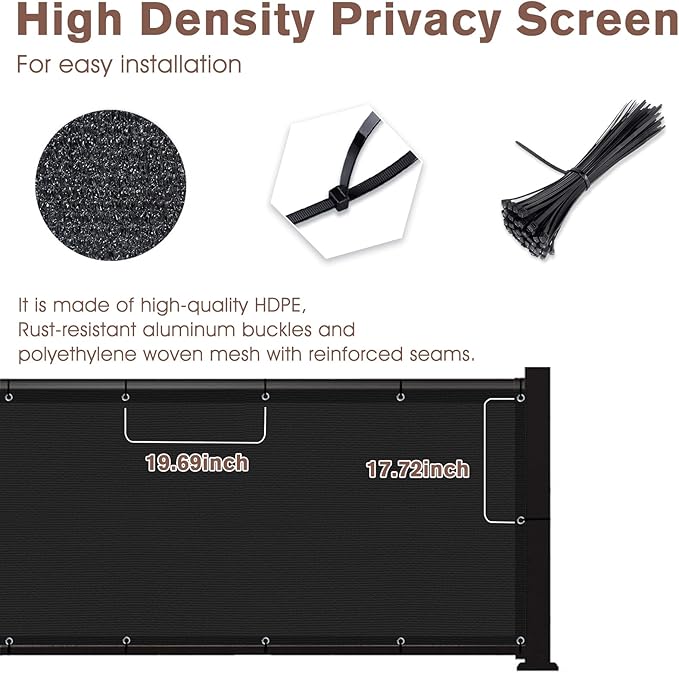 Sunny Guard Customized 3.3'x14' Black Balcony Privacy Screen, 180 GSM - Image 4