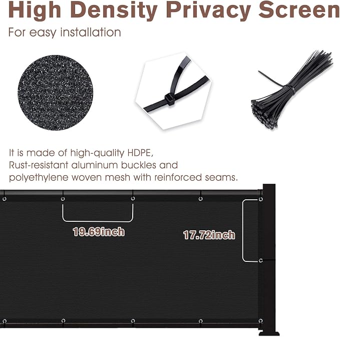 SUNNY GUARD Customized 2'6''x31' Black Balcony Privacy Screen, 90% Shade - Image 4