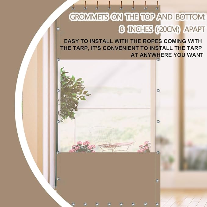 Outdoor Curtain Panel - 20 Oz Beige Vinyl, 10 ft x 10 ft with Grommets