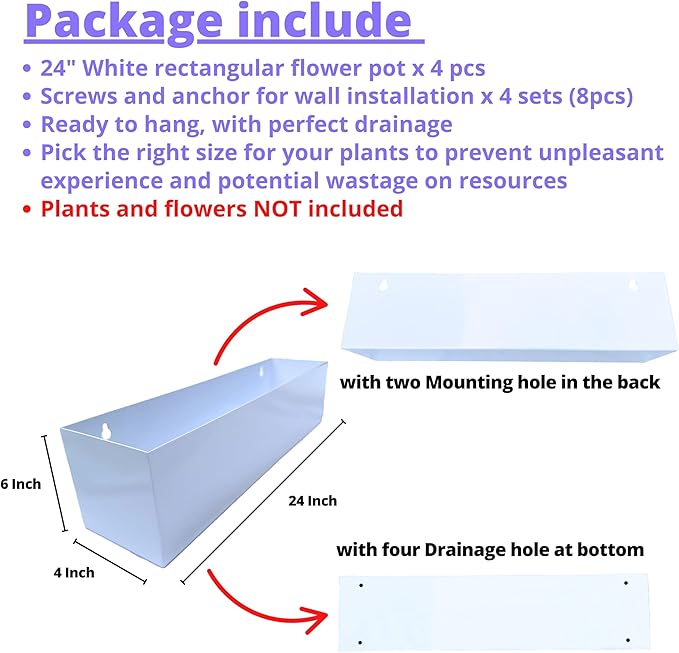 LaLaGreen Wall Planters Carbon Steel White Metal Hanging Flower Pots Outdoor - Image 2